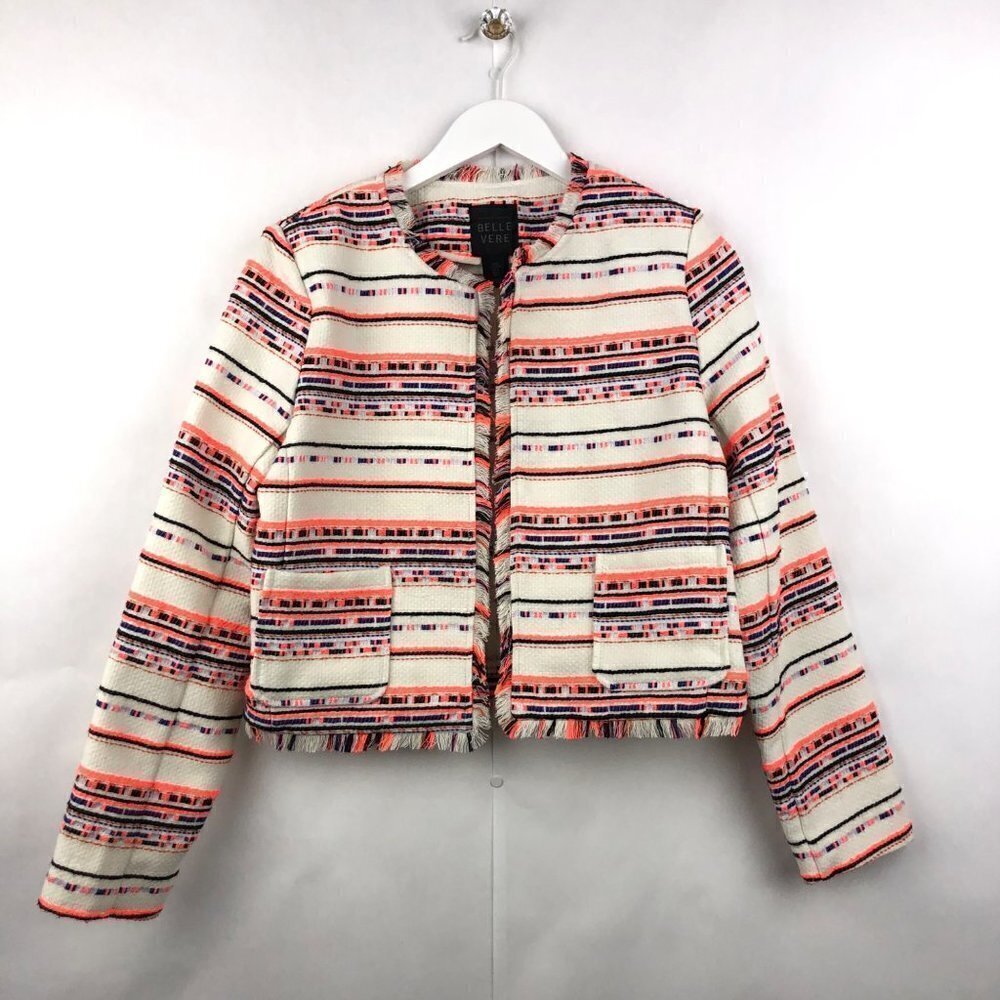 Belle Vere Southwest Raw Fringe Hem Tweed Blazer Size Small